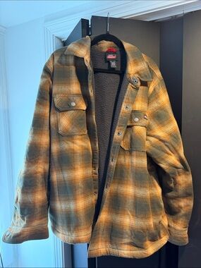 Dickies Olive & Tan Plaid Sherpa Shirt Jacket